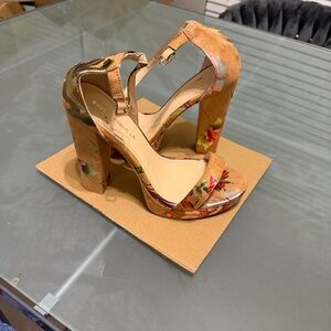 Shoe Republic LA Floral Block Heels - Tan